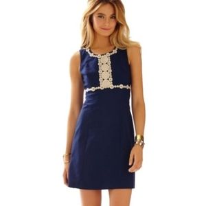 Lilly Pulitzer Rosie Lace Navy & Gold Sheath Dress